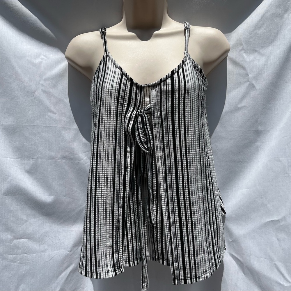 Avenue of the Stars Black and White Striped Adjustable Tank Top Size XS